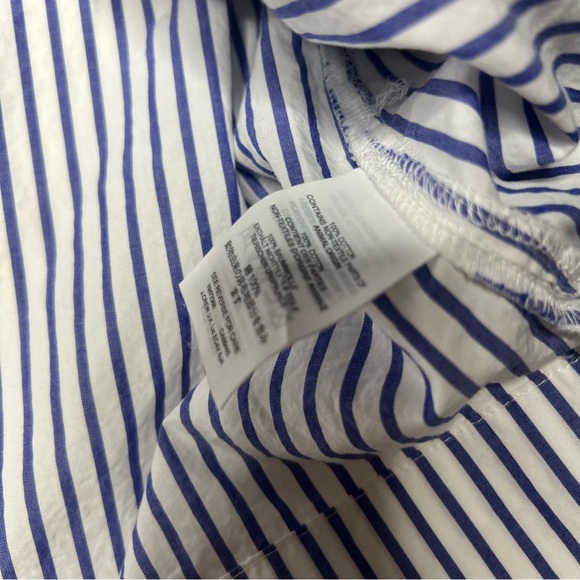 J.Crew Tiered Top Poplin in Mixed Stripes Brunswick Blue Ruffle Sleeves Size 10 - Picture 5 of 9